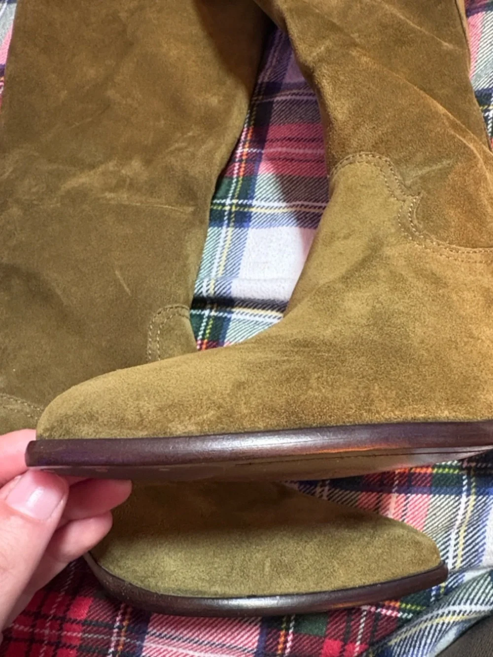 NEW $398 FRYE Anthropologie Women's Olive Suede Mid-Calf Block Heel Boot - Picture 7 of 9